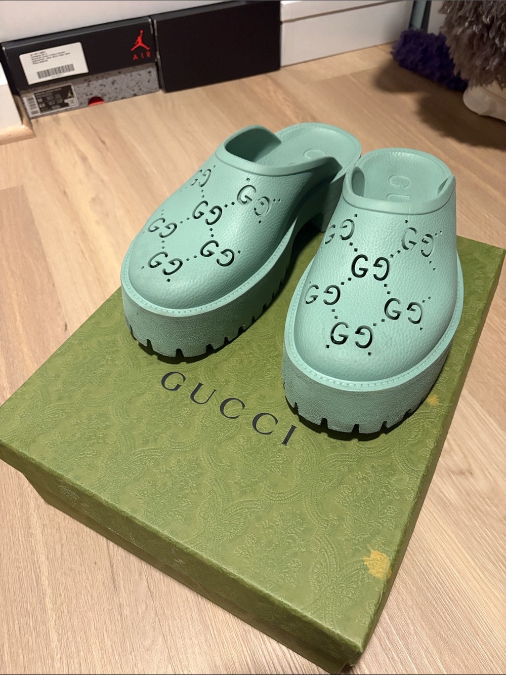Gucci Women Platform Perforated G Sandals (Sold as Is)